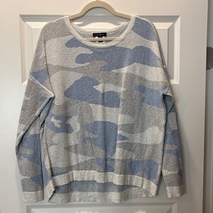 Tribal Women's Gray and Blue Camouflage Crewneck Sweater